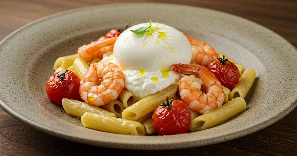 pasta gamberi e burrata cannavacciuolo